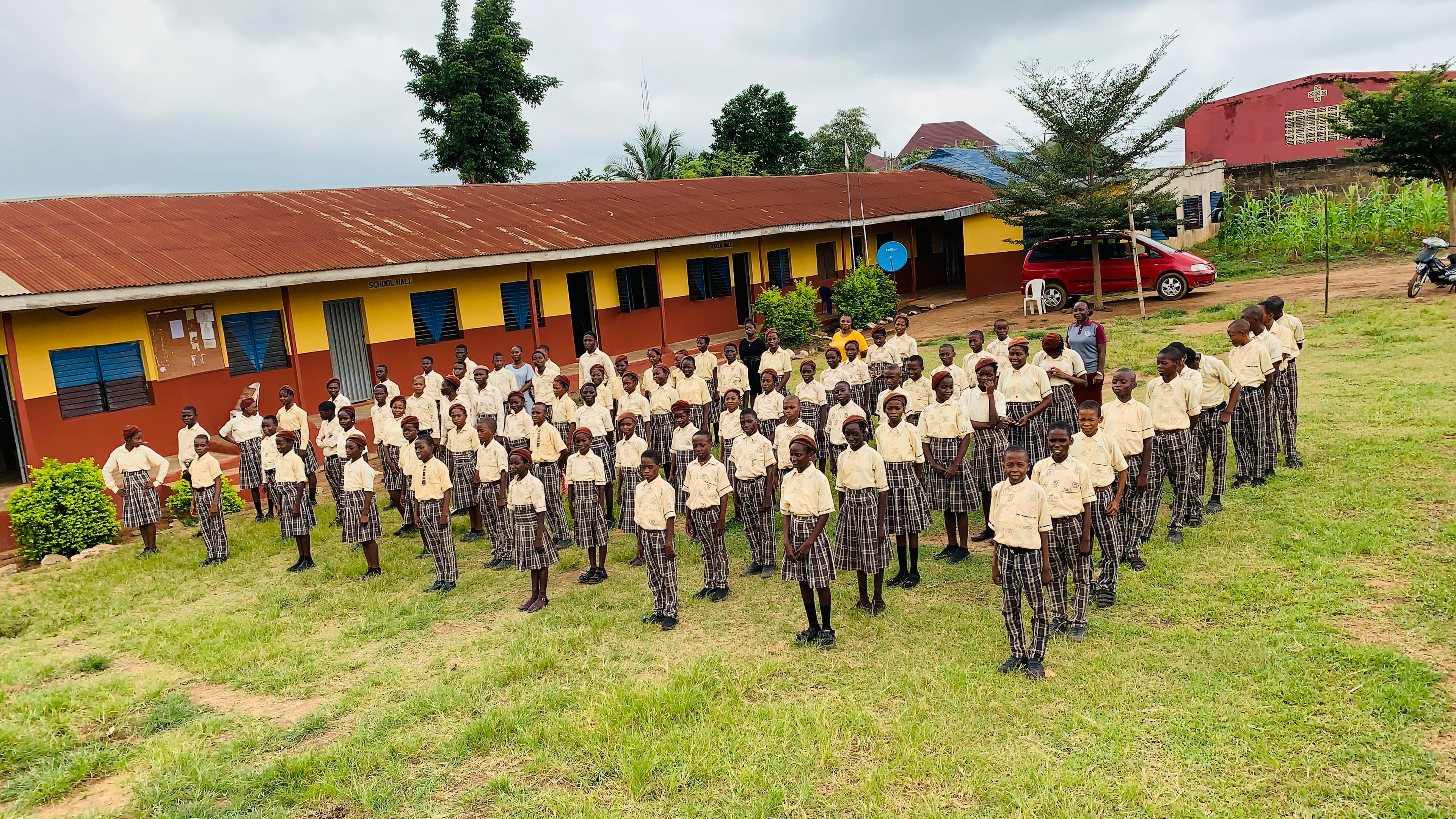 Pupils gathered in the Ifeoluwa campus